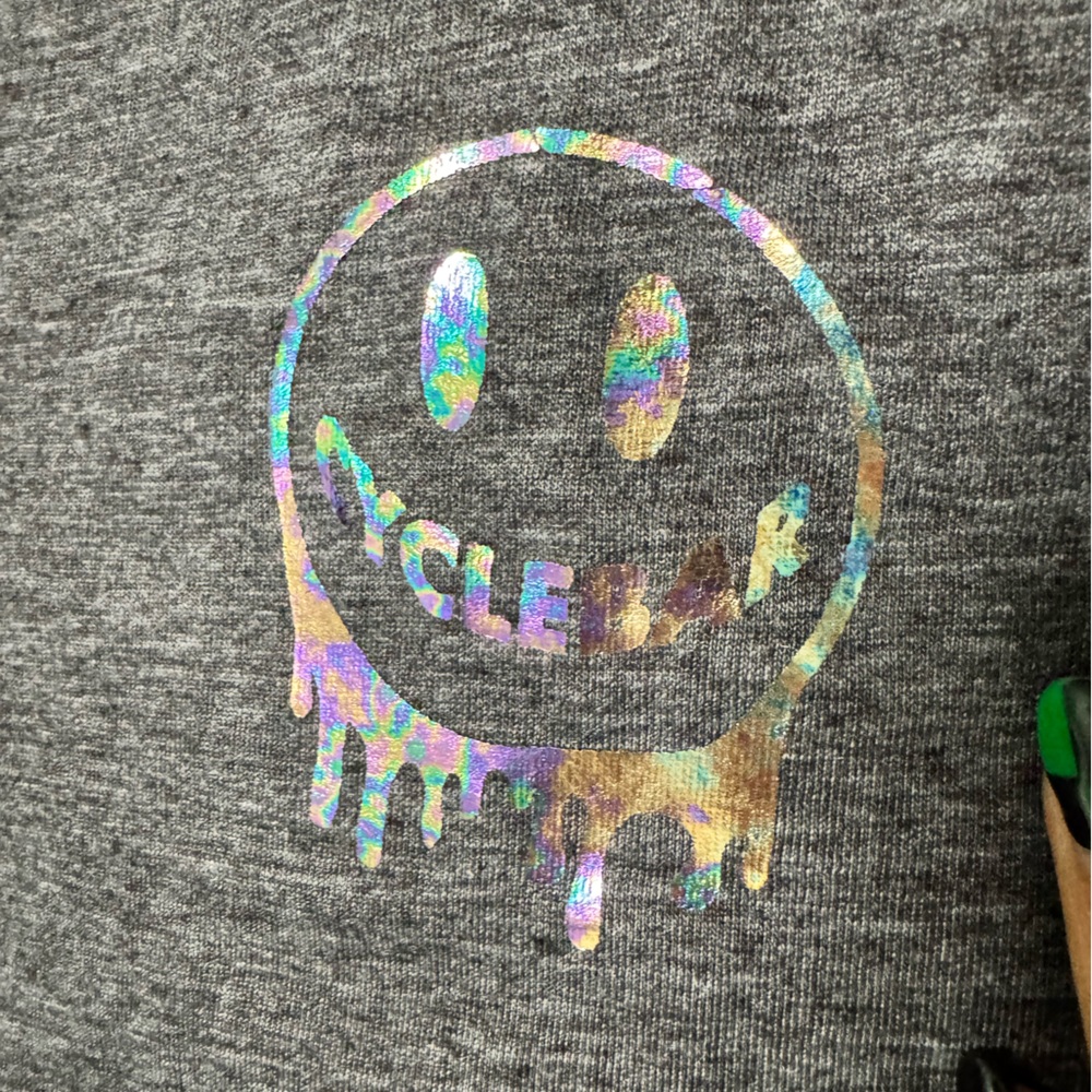 Cyclebar Charcoal Crop Top with Metallic Smiley Face Graphic - Picture 3 of 8
